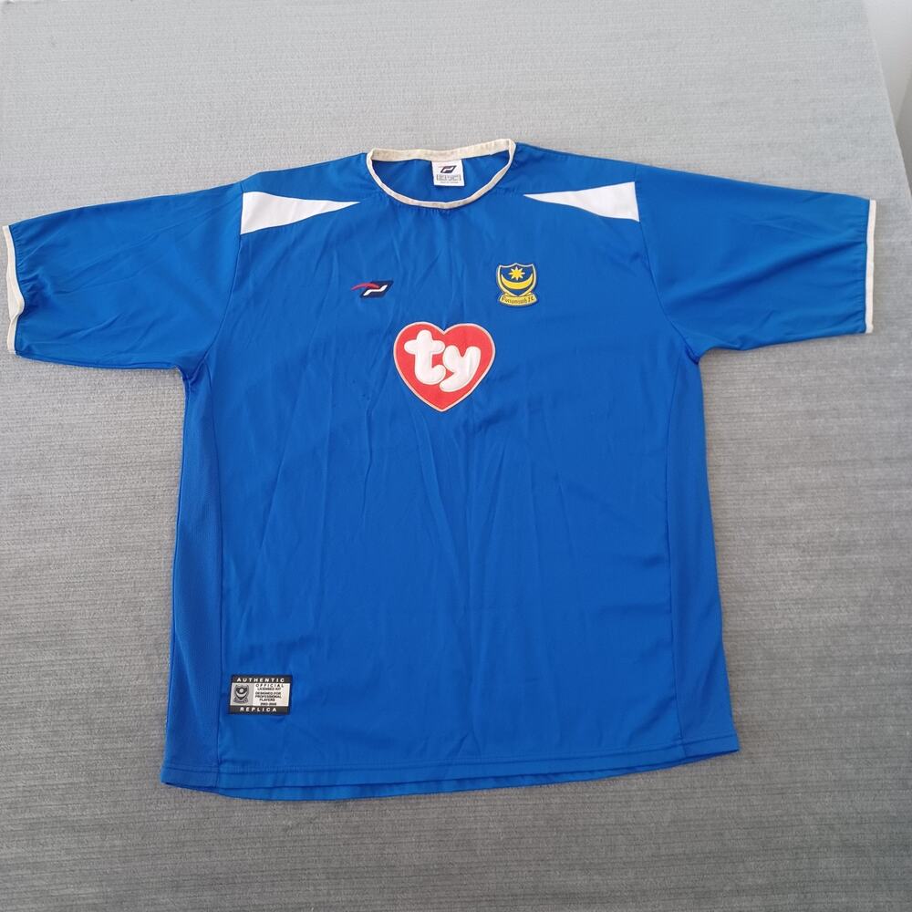 Portsmouth FC Jersey Mens XL Blue TY Heart Logo 2003-2005 Lightweight Fotball
